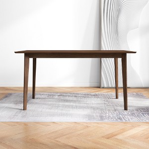 Vynxaria Solid Wood Dining Table, Mid-Century Modern Design, Brown Stain Finish, Beveled Edges, Seats 4-6 Comfortably - 1 of 4