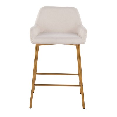 Elegant Daniella Cream Fabric Counter Stool with Gold Metal Frame