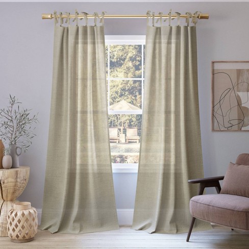 Bethany Slub Textured Linen Blend Sheer Tie Top Curtain Panel - No. 918 ...