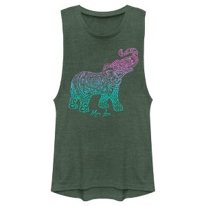 Juniors Womens Lost Gods Mandala Elephant Festival Muscle Tee - 1 of 4