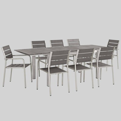 Shore 9pc Aluminum Patio Dining Set Gray - Modway