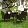 Tangkula 5 PCS Outdoor Rattan Dining Set Patio Wicker Conversation Set w/Cushioned Chair & Glass Table - 2 of 4