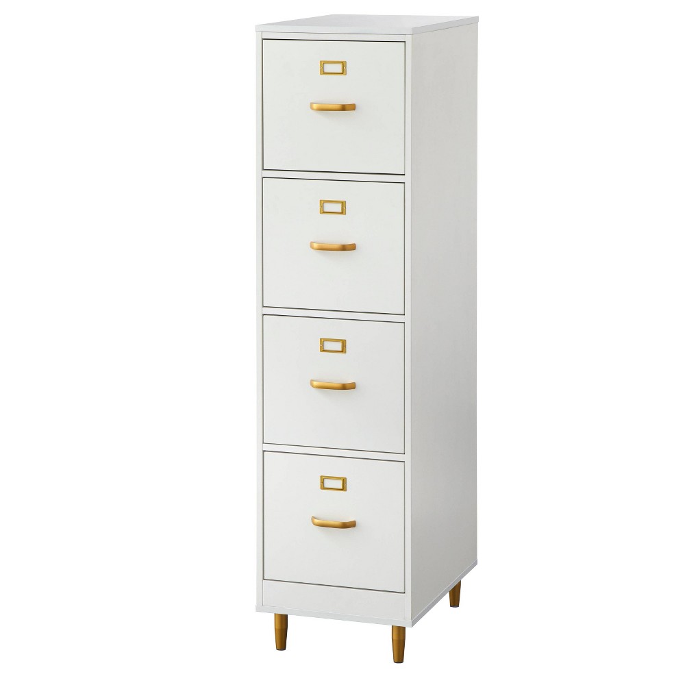 Photos - File Folder / Lever Arch File Dixie 4 Drawer Filing Cabinet White - Buylateral: Gold-Tone Hardware, MDF,