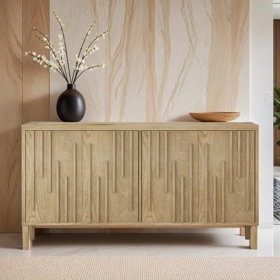 59.8" 4-Door Sideboard,Hidden Handle,Distinctive Solid Ash Veneer Buffet with Storage - Leovsnove