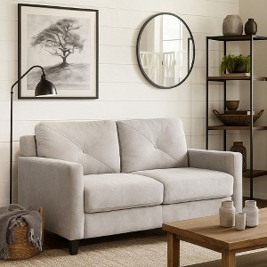 Royal Hampton Loveseat, Track Armrest, 58 Inch, Gray Fabric w Tufted Backrest - 1 of 4