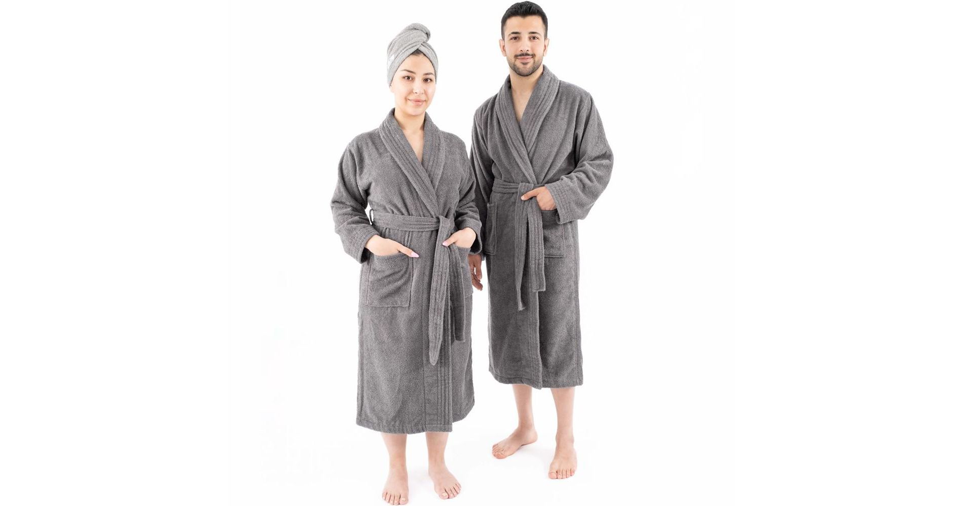 American Soft Linen, 100% Cotton Robes for Women and Men, 1 Piece Soft Lightweight Adult Couple Bathrobes, Medium - Gray
