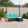 vidaXL 4 Piece Patio Sofa Set with Cushions Black Poly Rattan - Black without storage - 2 of 4