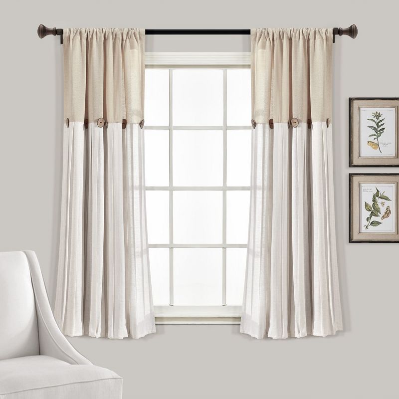 Linen Button Window Curtain Panel Linen Single 40X45, 1 of 6