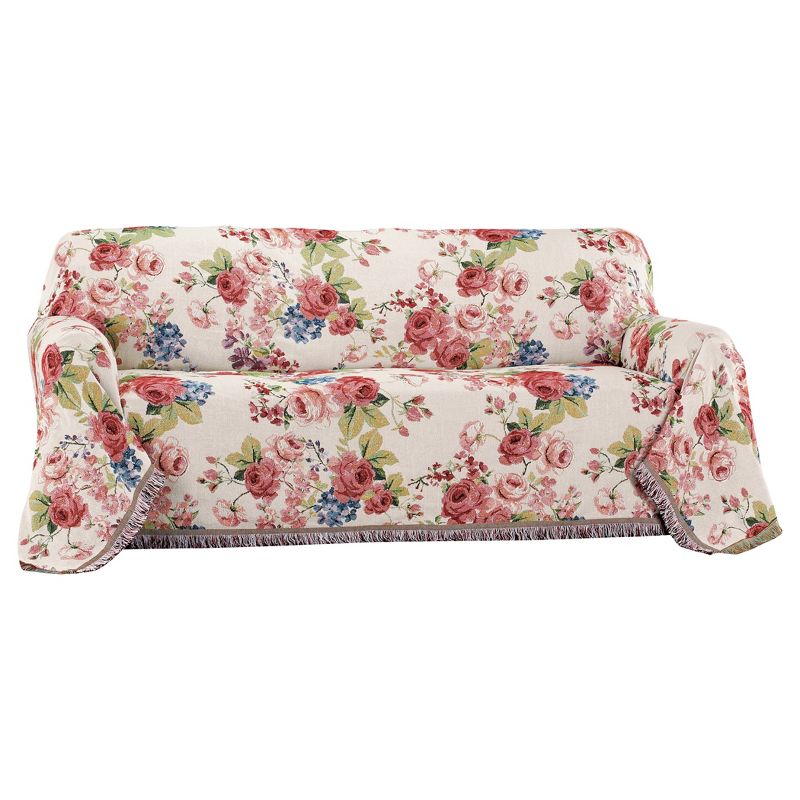Collections Etc Rose Floral Tapestry Tuck-Away Protective Furniture Throw, 1 of 3