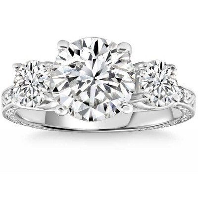 Pompeii3 Certified 3.58Ct Designer Engagement Round Diamond Ring White Gold Lab Created - Size 7