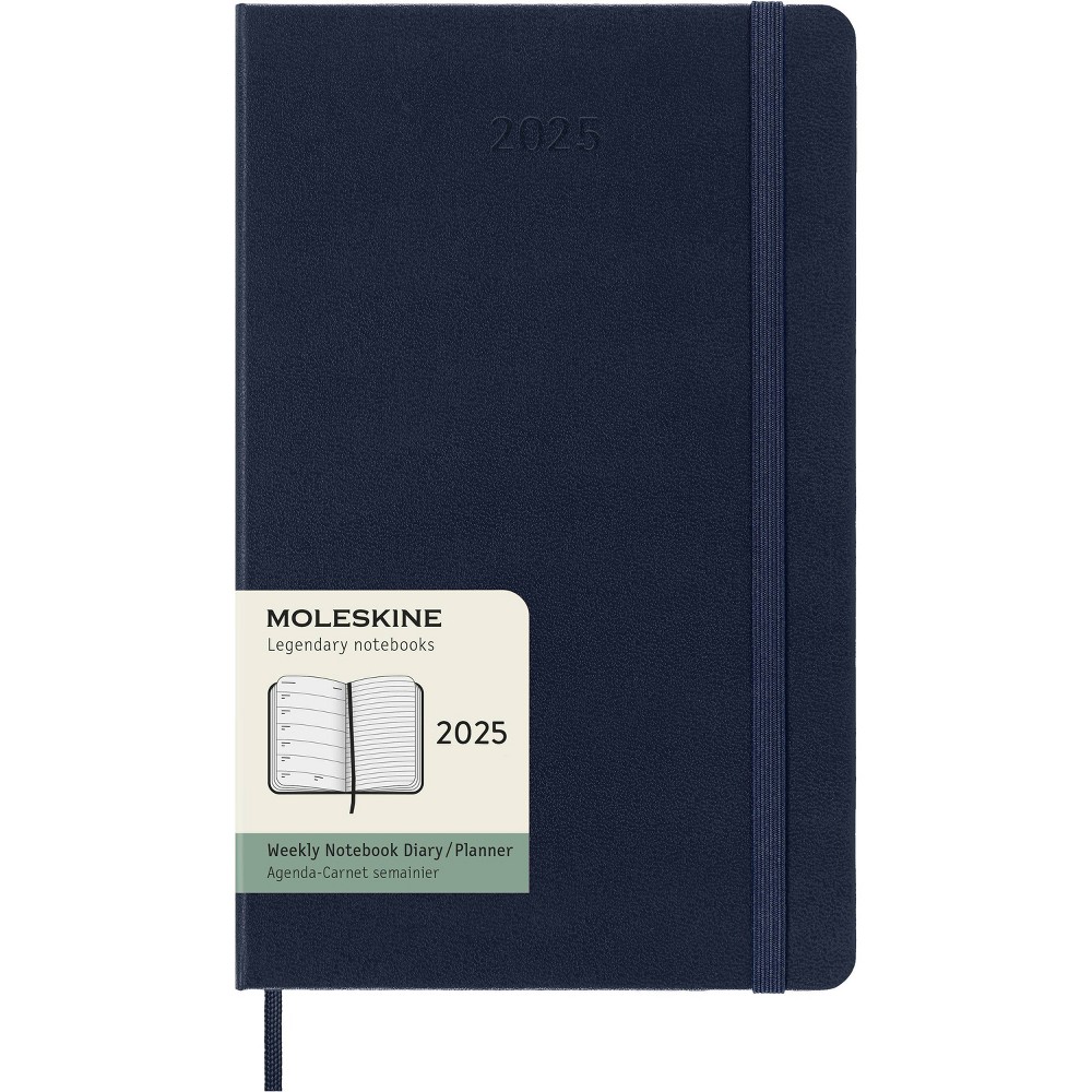 Moleskine 2025 Weekly/Monthly Planner 5.125"x8.25" Large Hardcover Blue: Pocket Calendar, Ribbon Marker, Elastic Closure