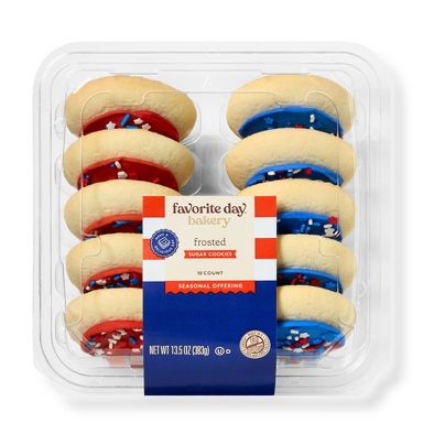 Patriotic Red, White & Blue Frosted Sugar Cookies - 13.5oz/10ct - Favorite Day™