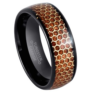 Jewelry Avalanche Black IP Honeycomb and Rosewood Inlay Dome Tungsten Carbide Wedding Band, Comfort-fit, 8mm - 1 of 4