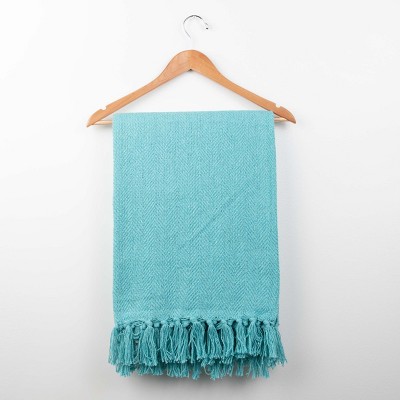 Aqua Reversible Cotton Herringbone Throw Blankets 50x70 - Pack of 12