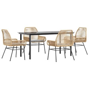 vidaXL Patio Dining Set with Cushions Garden Table and Chairs Poly Rattan Glass - Brown 63" x 31.5" x 29.1" 4 Piece - 1 of 4
