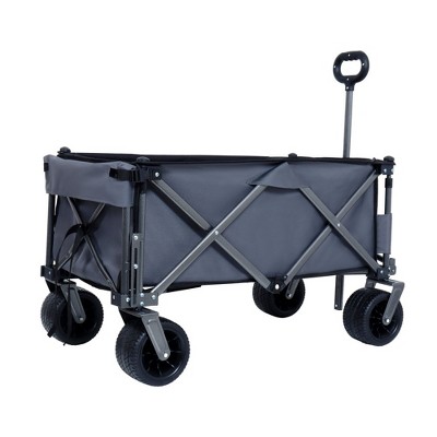 Grungis Heavy-Duty Folding Wagon Cart with Tailgate,All-Terrain Shopping Cart with Big Wheels,Utility Cart for Camping,Shopping