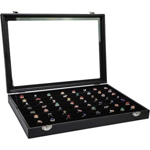 24-Grid Jewelry Box with Clear Lid & Lock, Removable Black Velvet Tray for Display and Storage - 1 of 4