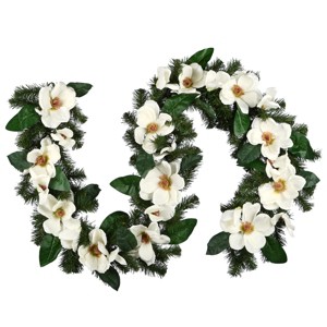 National Tree Company 6 ft. North Valley Spruce Magnolia Flower Garland - 1 of 4