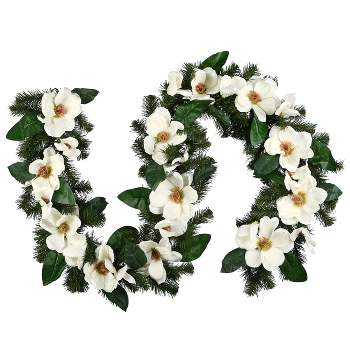 National Tree Company 6 ft. North Valley Spruce Magnolia Flower Garland