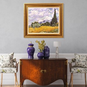 American Art Decor 30.75"x26.75" Ornate Framed Wheat Field with Cypresses Canvas Print by Vincent van Gogh: Expressionist Wall Decor - 1 of 4