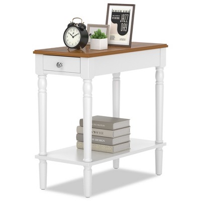 Costway 2-tier End Side Narrow Table Nightstand W/ Drawer For Living ...