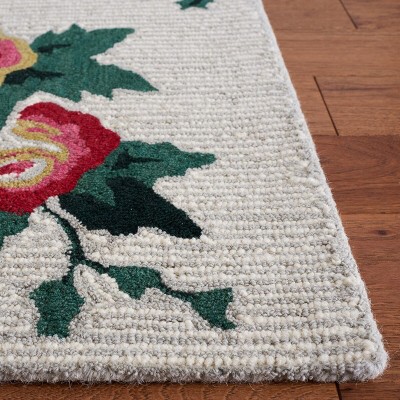 Ivory Floral Hand-Tufted Wool Square Area Rug, 6' x 6'