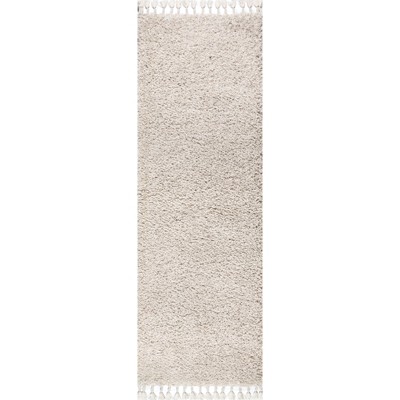 Cream 2 x 8 Shag Reversible Synthetic Area Rug with Tassels