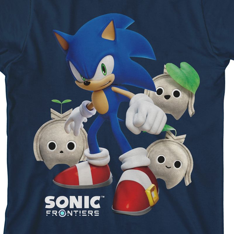 Sonic Frontiers Sonic With Kocos Crew Neck Short Sleeve Navy Boy's T-shirt, 2 of 4
