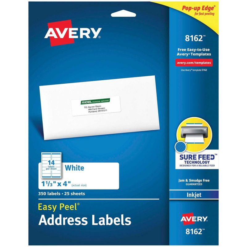 Avery Easy Peel Address Labels, Inkjet, 1-1/3 x 4 Inches, Pack of 350, 1 of 2