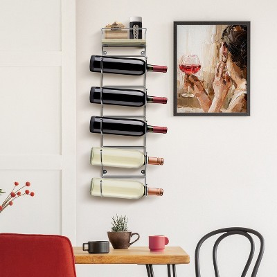 Silver Wall Mounted 5-Tier Metal Towel Rack with Wooden Shelf