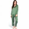 Anna-Kaci Lounge Women's Polka Dot Satin Pajama Set with Ruffled Cuffs and Piping Detail- Dark Olive,Small - 2 of 4