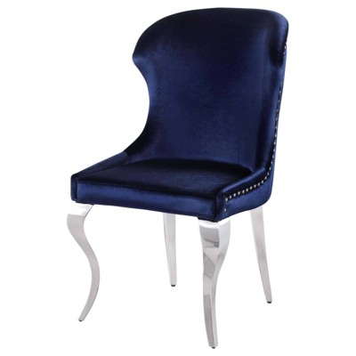 Cheyanne Blue Velvet Upholstered Side Chair with Metal Legs