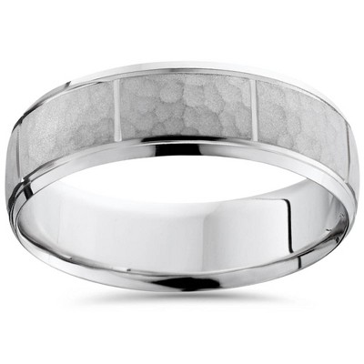 Pompeii3 Hammered Mens 7mm Wedding Band 10K White Gold