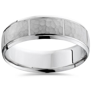 Pompeii3 Hammered Mens 7mm Wedding Band 10K White Gold - 1 of 3