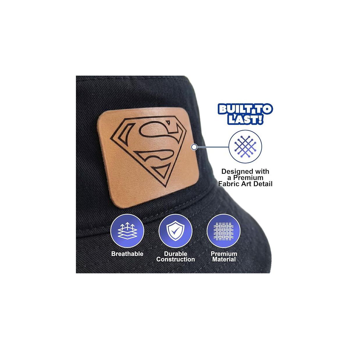 Superman Leather Bucket Hat for Kids - Officially Licensed Superman Leather Boys Bucket Hat, Beach Hat 4-14 Black, Grey, Blue, White and Red - thumbnail 7