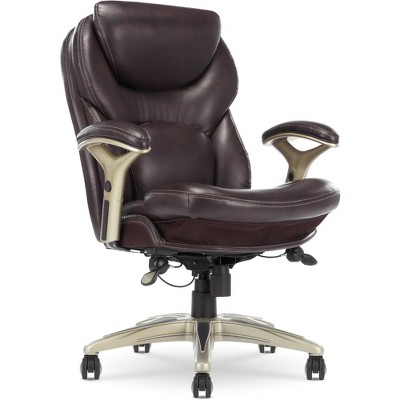 Chestnut Brown Bonded Leather Ergonomic Executive Chair with Adjustable Arms