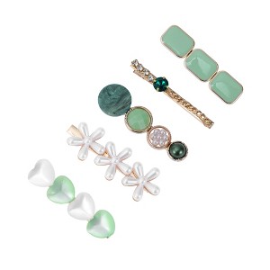 Unique Bargains Five-petal Flower Hair Clips Green 5 Pcs - 1 of 4