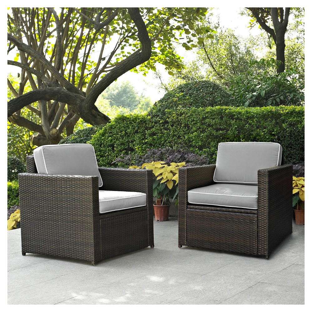 Photos - Garden Furniture Crosley Palm Harbor 2pc Outdoor Wicker Seating Set with Gray Cushions - Two Outdoo 