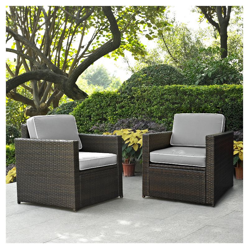 Palm Harbor 2pc Outdoor Wicker Seating Set with Cushions - Two Outdoor Wicker Chairs - Crosley, 1 of 5