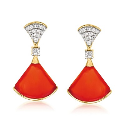 Ross-Simons Carnelian and .50 ct. t.w. White Topaz Drop Earrings in 18kt Gold Over Sterling