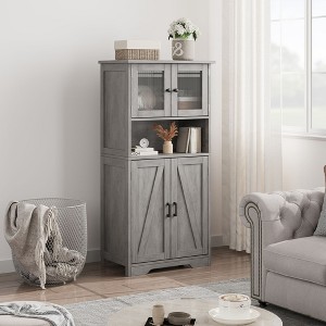 50.4" Tall Storage Cabinet with Glass Doors and Adjustable Shelf, Freestanding Modern Cupboard for Kitchen, Dining Room, Living Room, Bathroom, Gray - 1 of 4
