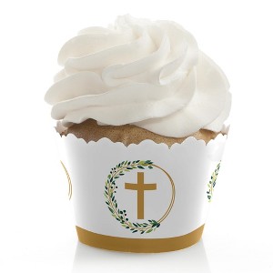 Big Dot of Happiness Elegant Cross - Religious Party Decorations - Party Cupcake Wrappers - Set of 12 - 1 of 4