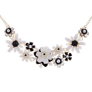 Alilang Gold Tone Multicolor Enamel Floral Statement Necklace with Pearl and Crystal Accents - 1 of 4
