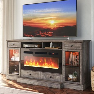 AOXUN 68" Fireplace TV Stand for TVs up to 78 Inch, Entertainment Center with 36" Electric Fireplace, Glass Doors, Media Console Cabinet, Grey - 1 of 4