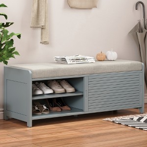 Whisen Shoe Bench with Storage and Cushion, Distressed Shutter Storage Bench - 1 of 4