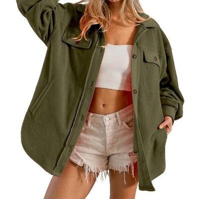 Women's Fleece Buttoned Down Oversized Jacket - BiBi