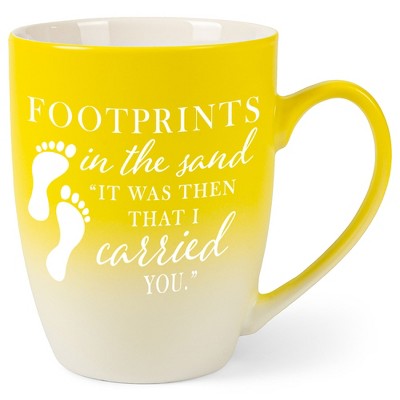 Elanze Designs Footprints In Sand Two Toned Ombre Matte Yellow and White 12 ounce Ceramic Stoneware Coffee Cup Mug