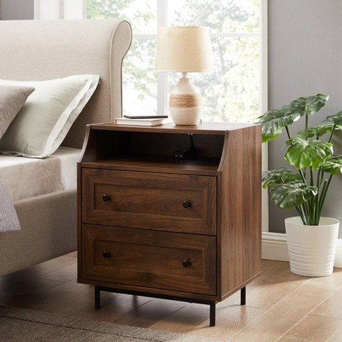 Real Living Walnut 2-Drawer End Table with Shelf