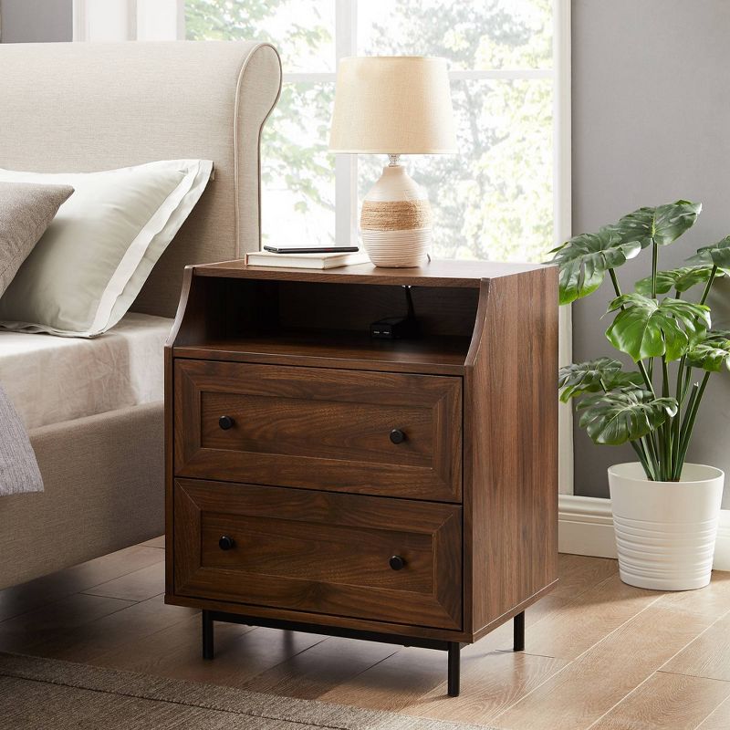 Transitional 2 Drawer Nightstand with USB Port - Saracina Home, 1 of 13