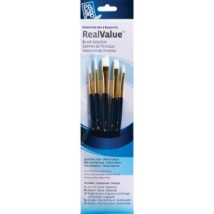Princeton RealValue Brush Set, White Taklon Bristles, Short Handle Mixed Media Paintbrush, Dark Blue, 5 Pieces - 1 of 2